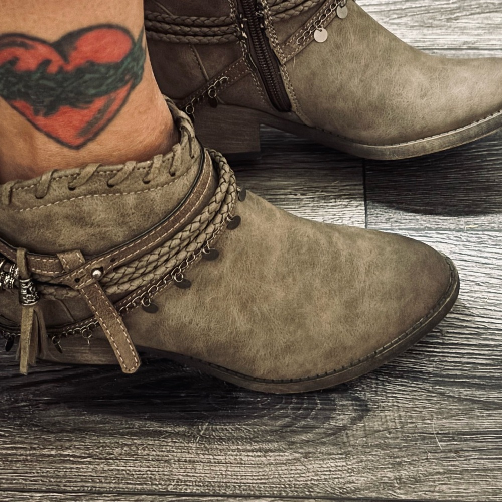 Pop Taupe Ankle Booties with Braided Detail
